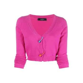 VERSACE Pin Embellished Fine Rib Cardigan 'Fuchsia'