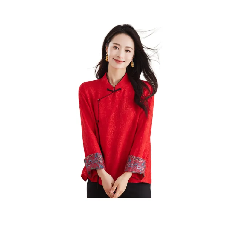 Yi Mengyuan Silk Shirt Women's Red-0