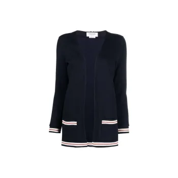 THOM BROWNE Rwb Striped Ribbed Long Sleevd Cardigan