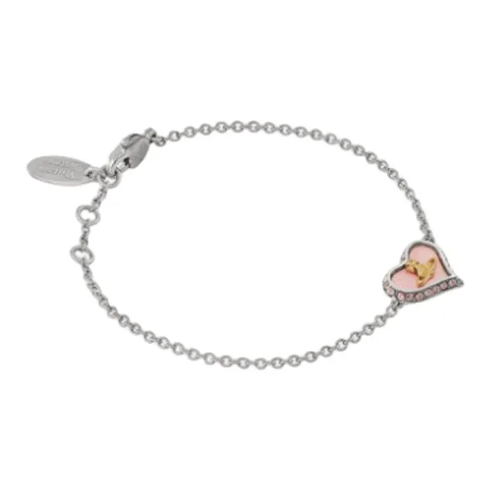 Vivienne Westwood Brass Irregular Heart Saturn Logo Bracelet Women's Silver/Cherry Blossom Pink-1
