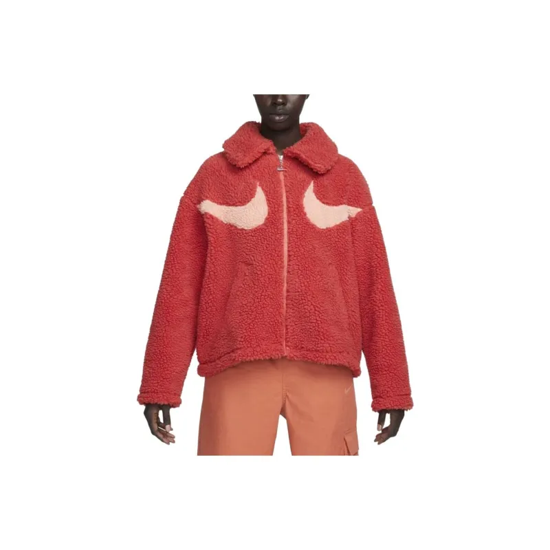 Nike Women's Swoosh Sherpa Full Zip Jacket Lobster Crimson-0
