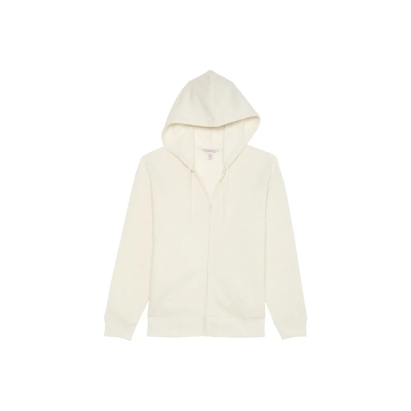 Victoria's Secret Cotton Fleece Full-Zip Hoodie/Natural Heather Sweatshirt Women's Natural Stone South Flower-0