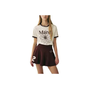 MARDI MERCREDI SS25 T Shirt Women's Burgundy Red Korean Style