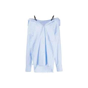 Alexander Wang Off Shoulder Boyfriend Charm Bra Strap Shirt Oxford Blue/White