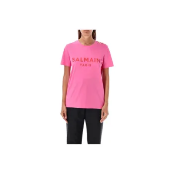 BALMAIN Logo Printed Crewneck T Shirt