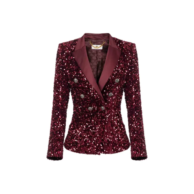 Elisabetta Franchi Double Breasted Sequin Embellished Blazer-0