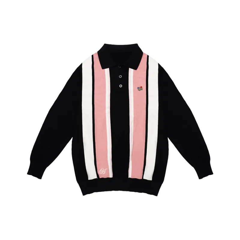 Ahhhing Polo Shirts Unisex Black Pink Color Block-0