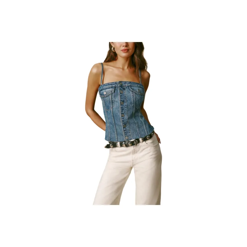 REFORMATION Coco Denim Bustier Top Camisole Women's Denim Blue-0