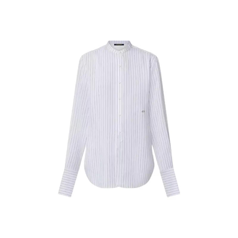 LOUIS VUITTON Collarless Pinstripe Silk Shirt-0