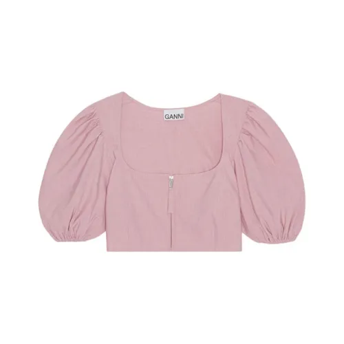GANNI Drapey Melange Cropped Zipper Blouse 'Pink'