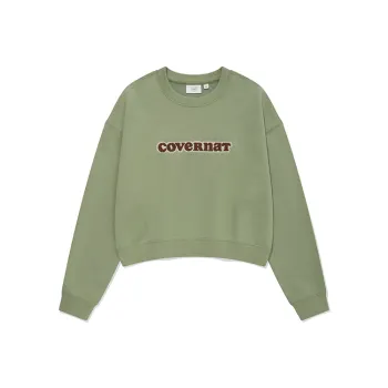COVERNAT Crew Neck Cropped Casual Versatile Sweatshirt Women's Grass Green