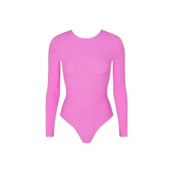 SKIMS FITS EVERYBODY LONG SLEEVE LOW BACK BODYSUIT Bodysuits Women's NEON ORCHID/Neon Orchid