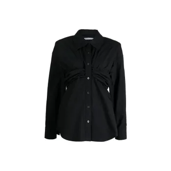 Alexander Wang Ruched Bandeau Overlay Open Front Shirt Black