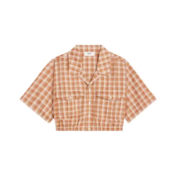 CELINE Checked Button Up Cropped Shirt