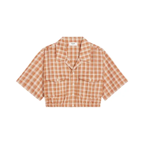 CELINE Checked Button Up Cropped Shirt