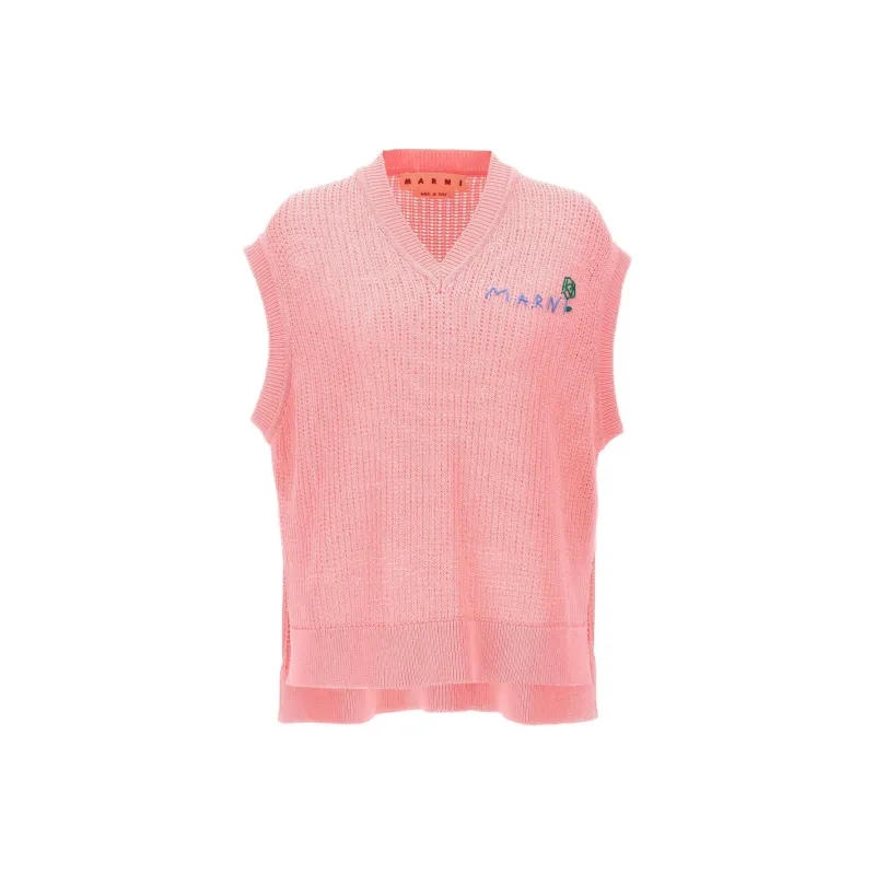 MARNI V Neck Sweater Vest 'Pink'-0