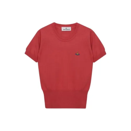 Vivienne Westwood Solid Color Logo Embroidered Short Sleeved Crew Neck T Shirt T Shirt Women's Red