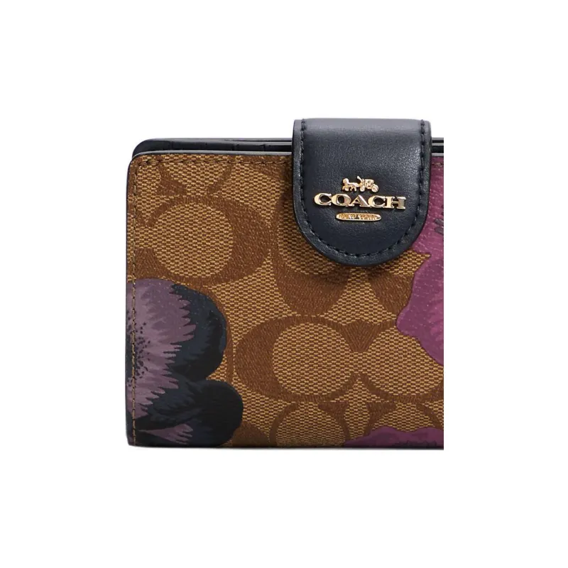 COACH Corner Zip Canvas With Leather Document Bag, Card Holder, Wallet Medium Size Women's Multicolor-4