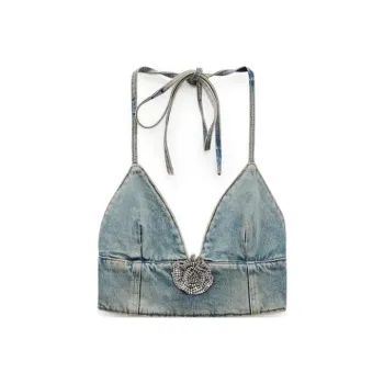 Barbie X ZARA X Barbie Co-brand Strapless Tops Women's Denim Blue