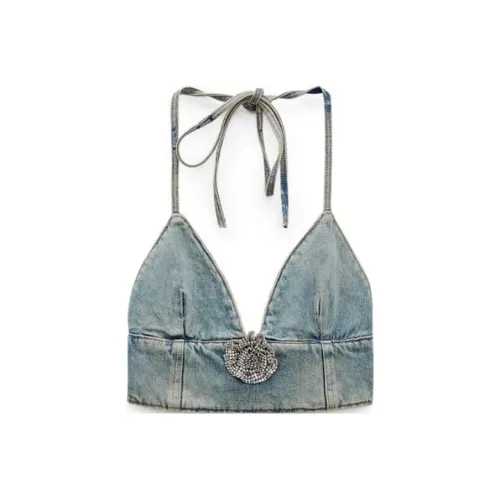 Barbie X ZARA X Barbie Co-brand Strapless Tops Women's Denim Blue