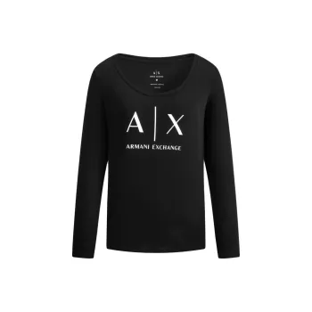 ARMANI EXCHANGEAE Letter Print Crew Neck Slim Fit Long Sleeved T Shirt Women's Black