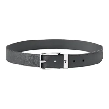 LOUIS VUITTON Metal Leather Metal Parts Leather Belts Men's Black Width 3.5CM