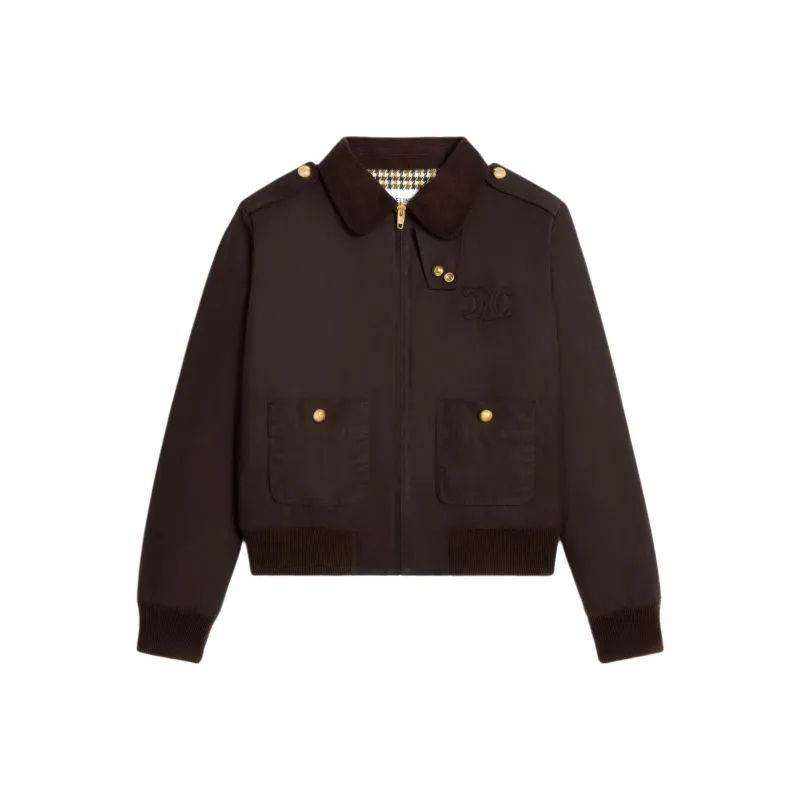 CELINE Triomphe Blouson Jacket In Waxed Cotton Linen-0