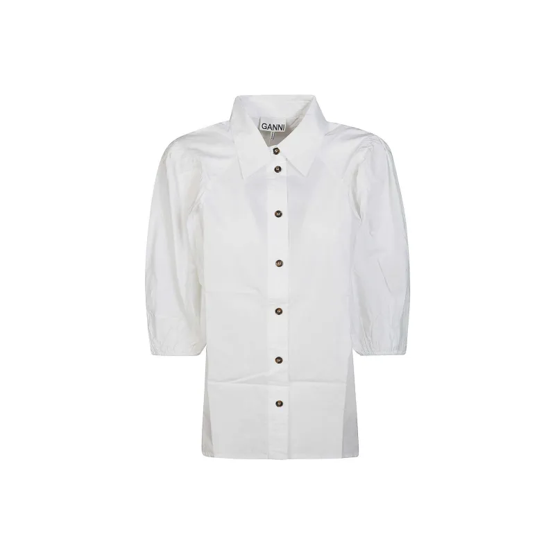 GANNI Puff sleeved Organic Cotton Shirt-0