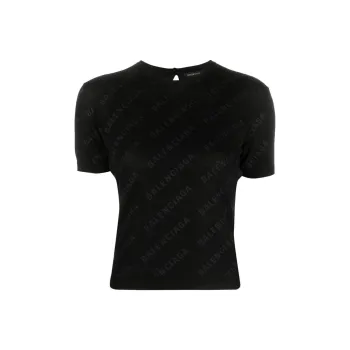 Balenciaga Mini Allover Logo Knitted Top