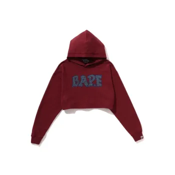 A BATHING APE Crystal Stone Cropped Pullover Hoodie 'Purple'