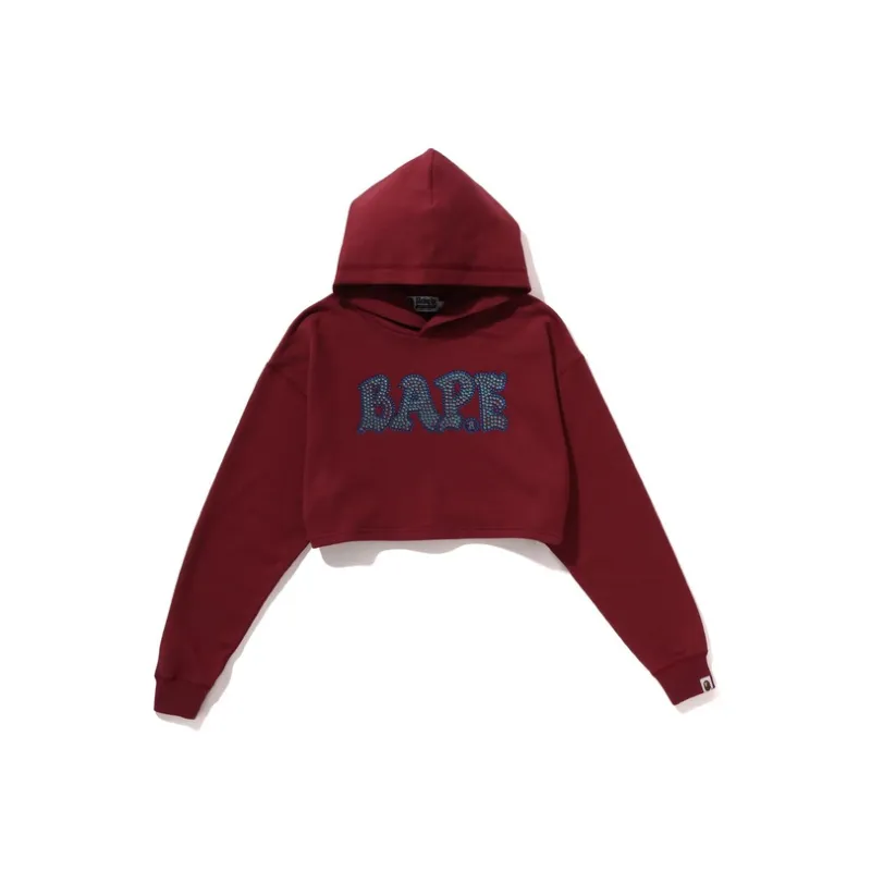 A BATHING APE Crystal Stone Cropped Pullover Hoodie 'Purple'-0