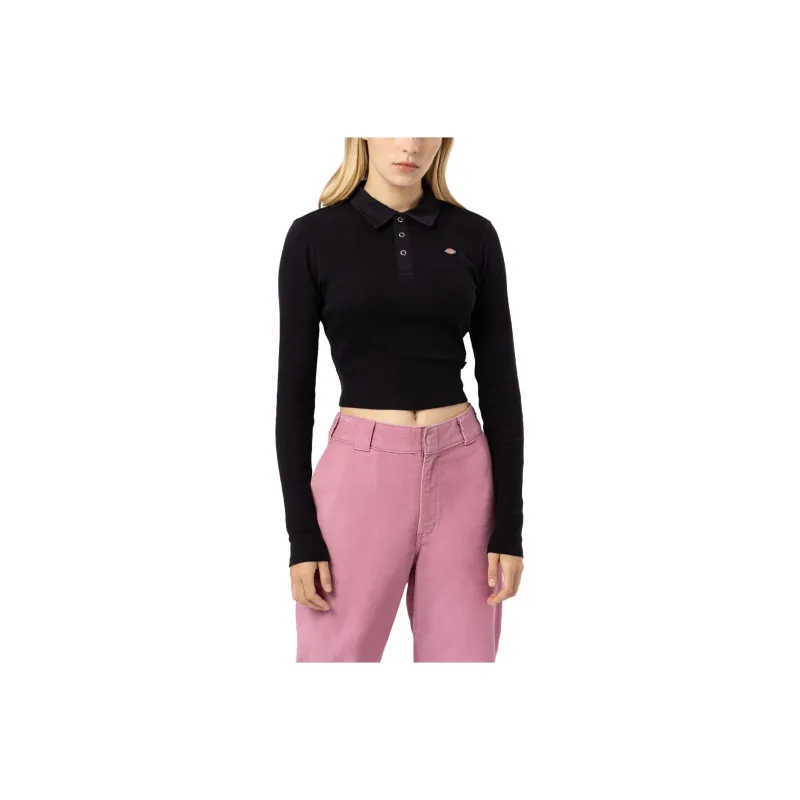Dickies Tallasee Long Sleeve Cropped Polo Polo Shirt Women's Black-0