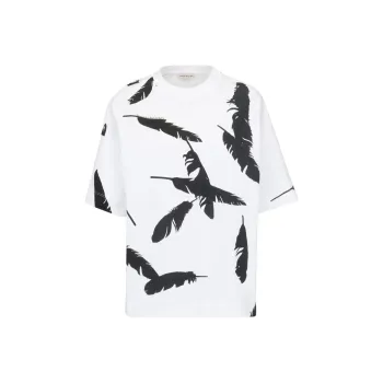 Alexander McQueen Feather Prined Oversized T-Shirt