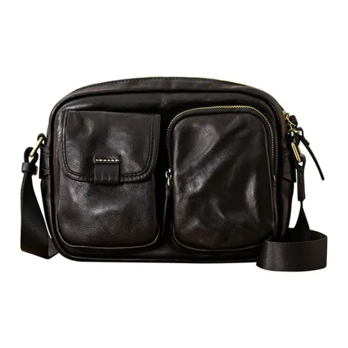 Back Step Top Grain Cow Leather Shoulder Bag Medium Size Men's Multicolor