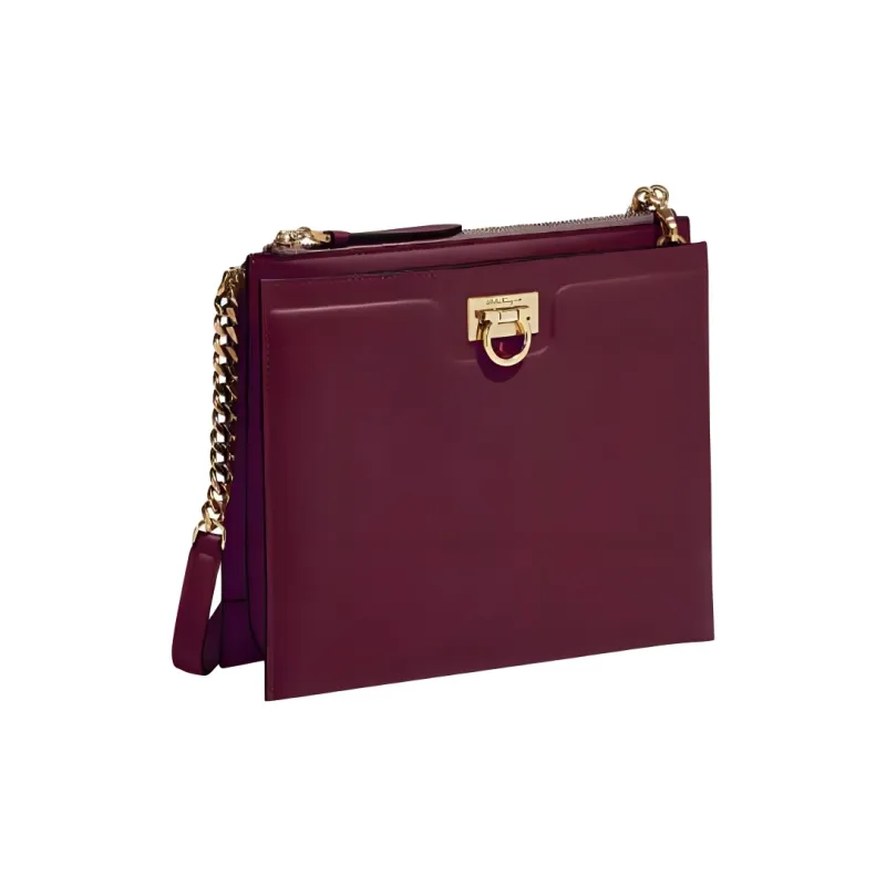 FERRAGAMO Trifolio Calfskin Shoulder Bag Women's Purple-1