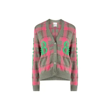 Barrie Logo embossed Tartan pattern Cashmere Cardigan