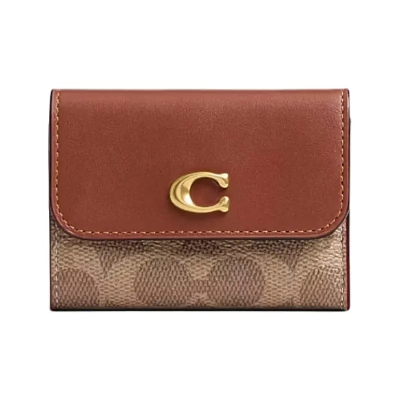 COACH Essential Coated Canvas With Calfskin Wallet Mini Women's Light Brown-0