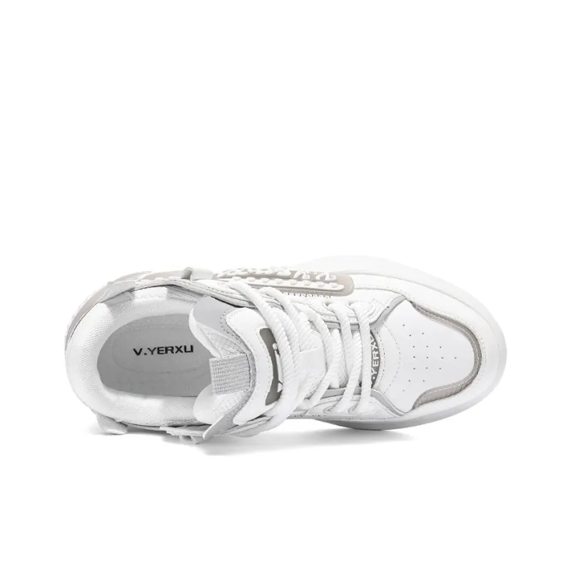 V.YERXU Casual Shoes Unisex Low Top White Gray-3