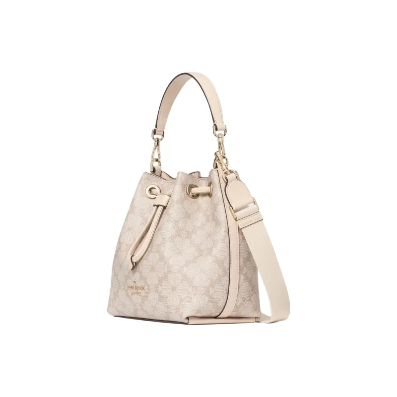 Kate Spade Flower PVC Bucket Bag, One Shoulder Handbag Trumpets Women's Dark Beige-1