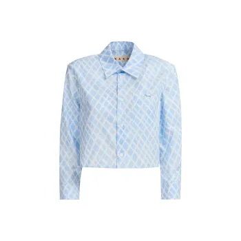MARNI Grid print Cropped Poplin Shirt