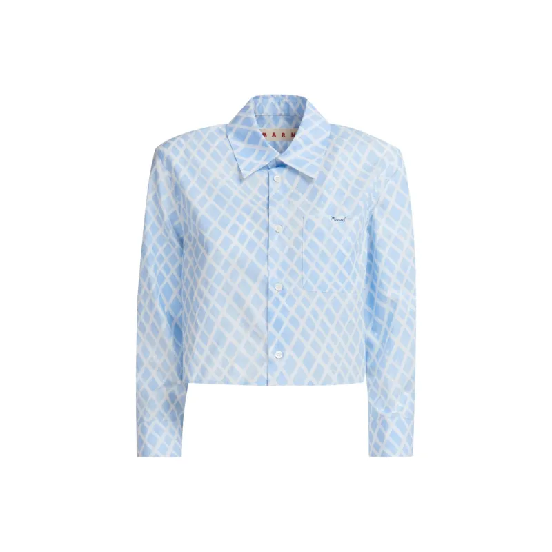 MARNI Grid print Cropped Poplin Shirt-0