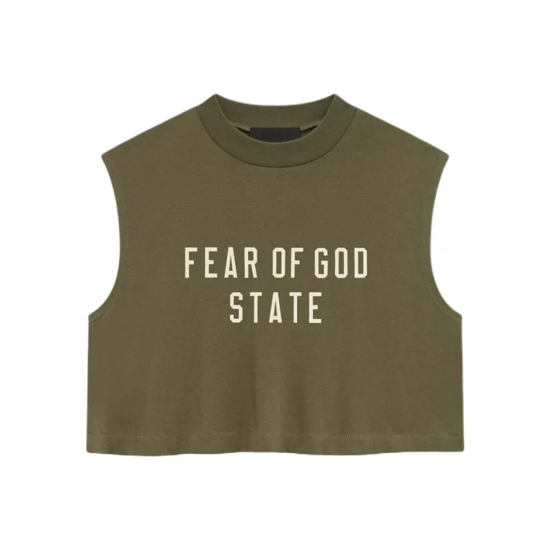 Fear Of God Essentials Women'ss Tri Blend Cropped Muscle Tee Military-0