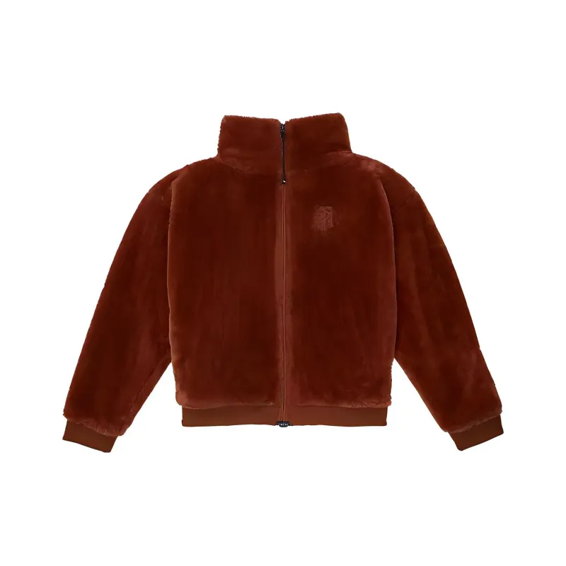 Tommy Hilfiger Faux Fur Hoodie Tops Jackets Coats Women's Red Brown-0
