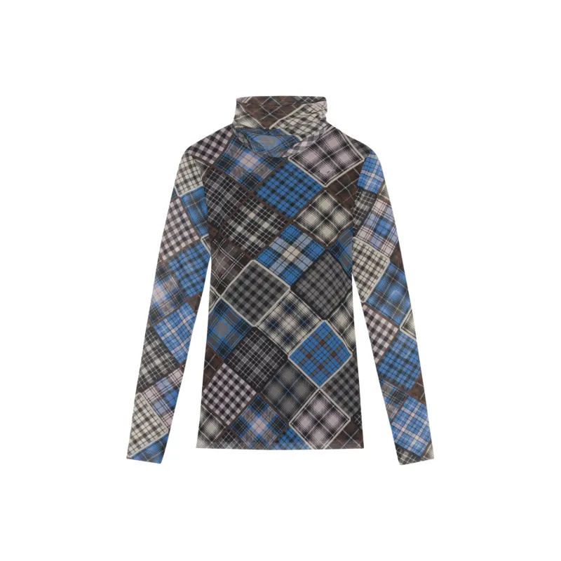 GANNI Checkered Roll-neck T-shirt-0