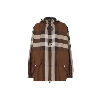 Burberry Pre Owned Burberry Check Silk Lightweight Hooded Jacket 'Dark Birch Brown' From The Closet Of Shygirl