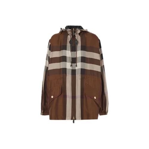 Burberry Pre Owned Burberry Check Silk Lightweight Hooded Jacket 'Dark Birch Brown' From The Closet Of Shygirl