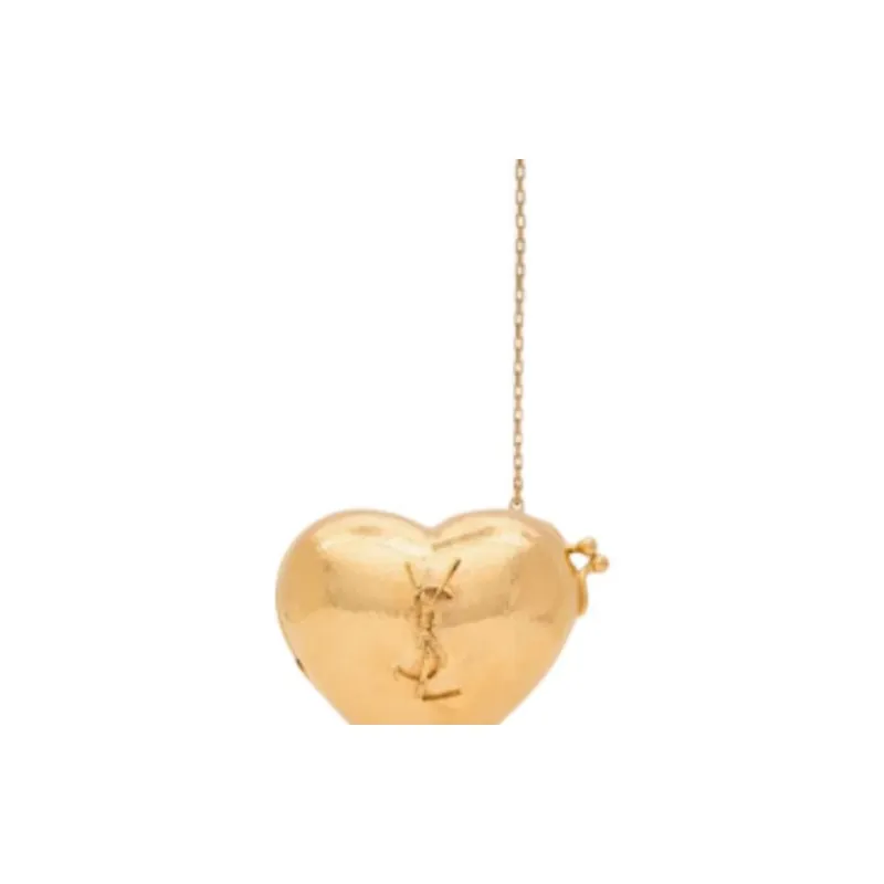 SAINT LAURENT Brass Heart Shaped Evening Bag Handbag Mini Women's Gold-3