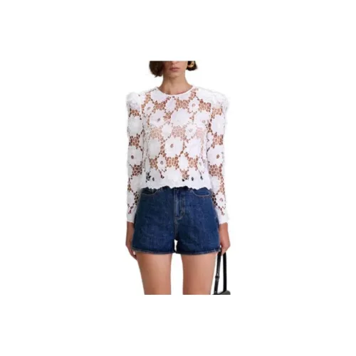 Self-portrait Semi-sheer 3D Lace-effect Cotton Top