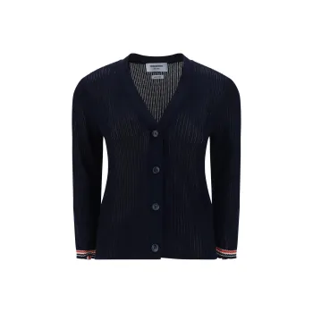 THOM BROWNE Pointelle knit Rwb Stripe Cardigan