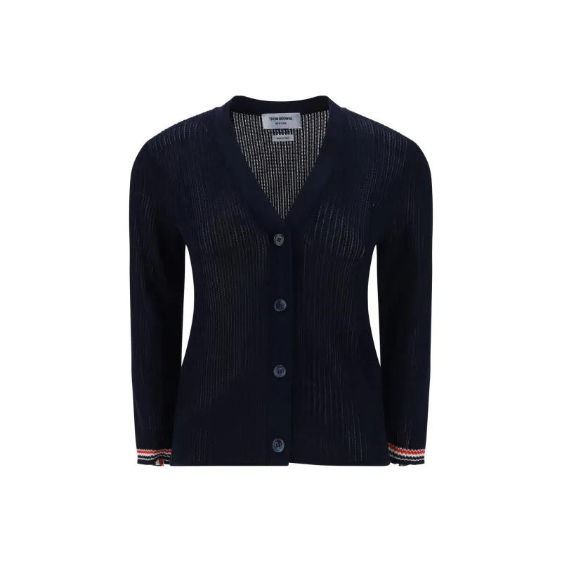 THOM BROWNE Pointelle knit Rwb Stripe Cardigan-0